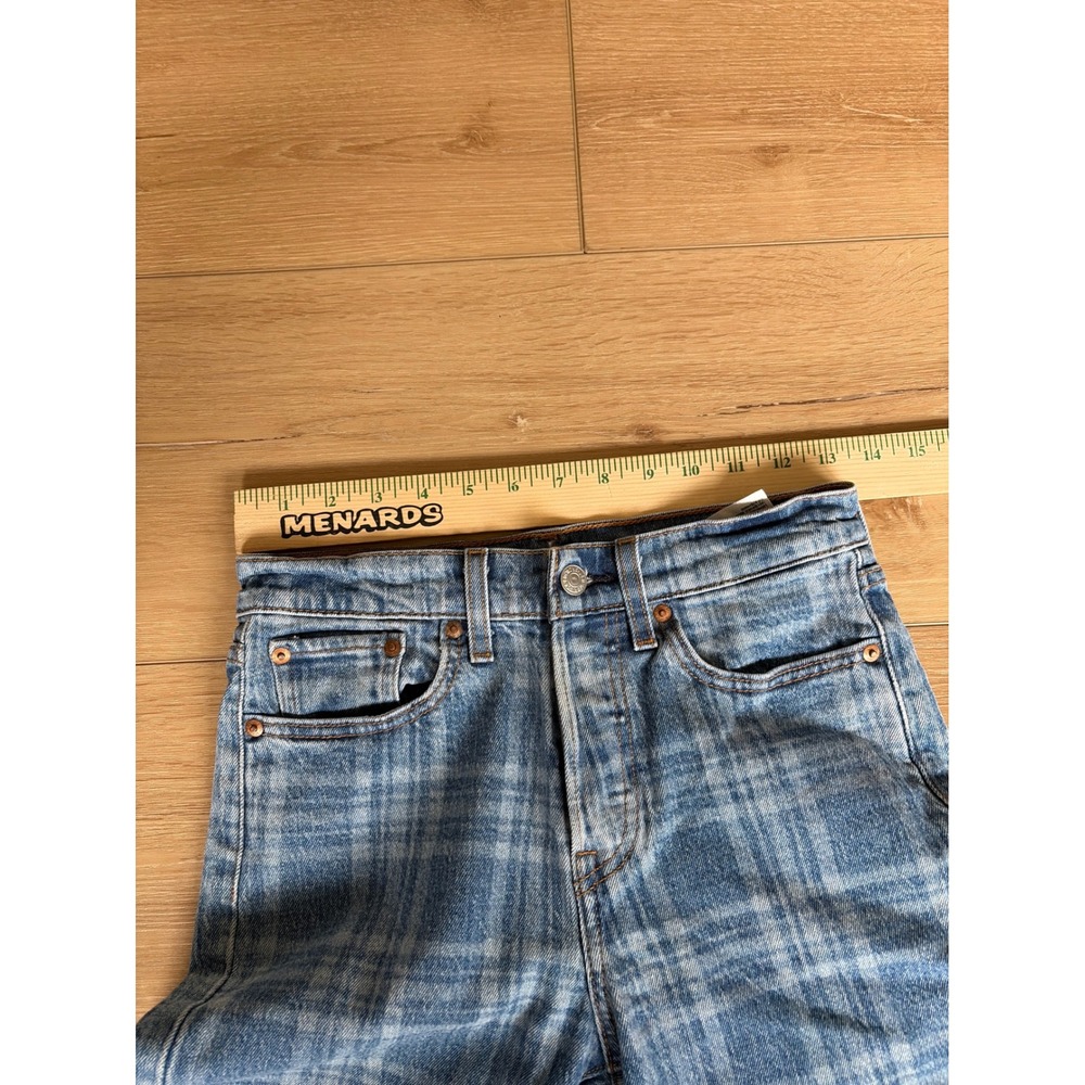 Levis Wedgie Straight Plaid Blue Denim Jeans High Rise Button Fly size 25 - Picture 5 of 10